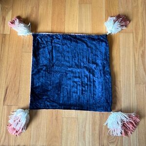Anthropologie tasseled velvet pink and blue throw pillow